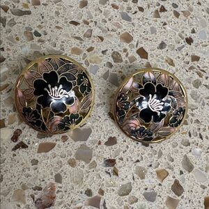 Vintage Cloisonne Pierced Earrings ~Floral~